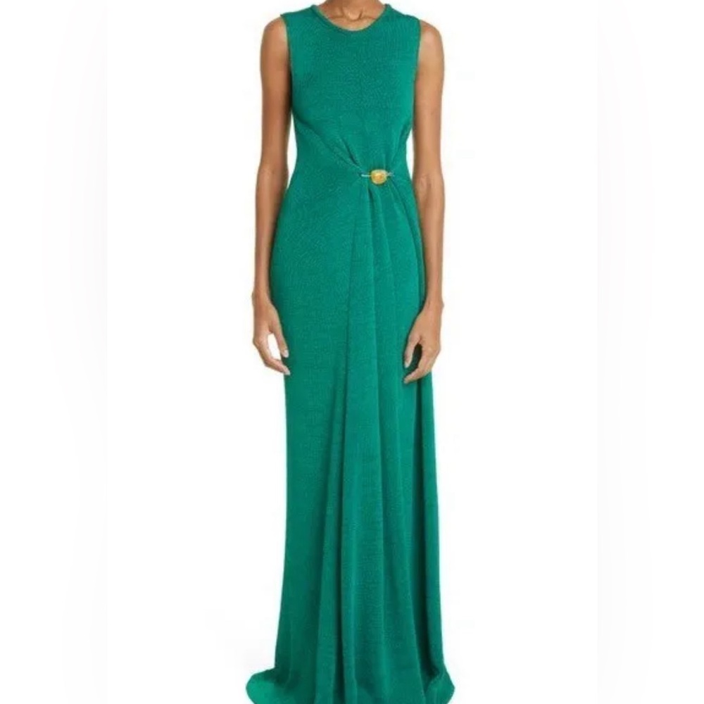 PROENZA SCHOULER Embellished Twist-Back Knitted Maxi Dress Teal/Green SZ. L